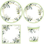 Green Party Plates Supplies, Sage Green Paper Eucalyptus Leaf Plates and Napkins, Disposable Tableware, Cups, Napkins for Jungle Boho Party,Baby Shower, Bridal Shower, Birthday Supplies Serve 24