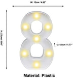 Pooqla LED Light Up Numbers, Warm White and Cool White Decorative Lighted Marquee Numbers for 8th Birthday Party, Gift for Boys Girls, Wedding, Night Light, 8th Birthday Decoration, Number 8