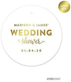 Andaz Press Personalized Round Circle Wedding Gift Tags, Metallic Gold Ink, Wedding Shower, 24-Pack, Custom Made Any Name