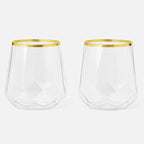 40 count Diamond Unbreakable Stemless Plastic Wine Champagne Whiskey Glasses Elegant Durable Disposable Indoor Outdoor Home office wedding bars 12 Ounce (Classic Old Fashioned Gold Rim)