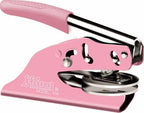 Custom Address Embosser - Personalize with Initials & Text - Hand-Held Embossing Stamp - Monogram, Seal Embosser Best for Books, Envelopes, Napkins - Pink Handle - 1.625 inch
