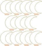 Dining Table Decor 10 Sets Metal Floral Hoop Moon Shaped Metal Wreath Ring Stand with Wood Holder Centerpiece Table Decor for DIY Xmas Wedding Table Decor Flower Garlands (Moon,26x20cm