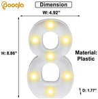 Pooqla Decorative LED Light Up Number Letters, White Plastic Marquee Lights Sign Party Wedding Decor, Battery Operated (8)