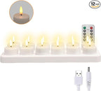 Rechargeable LED Tea Lights, Flickering Flameless Candles with Remote Timer, 12 PCS Electric Battery Operated Candles with Charging Base for Christmas Weddings Decorative (Black Wick)