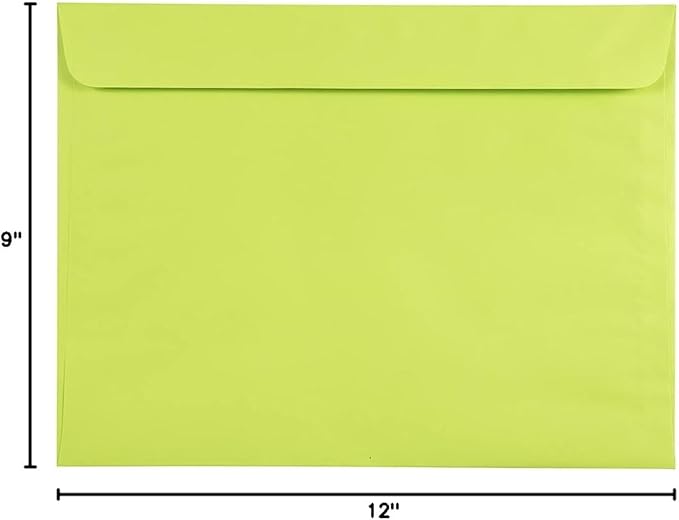 JAM PAPER 9 x 12 Booklet Colored Envelopes - Ultra Lime Green - Bulk 250/Box
