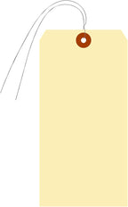 SmartSign Blank Manila Shipping Tags with Wire, Size-12, Pack of 50, 15pt Thick Prewired Cardstock Tag, 8 x 4 inch Paper Hang Tags with Reinforced Fiber Patch