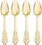 WDF 100 Piece Gold Plastic Spoons Disposable - 6.93 Inch Baroque Gold Spoons Plastic Silverware for Dessert Cake - Heavy Duty for Thanksgiving Party, Wedding or Daily Using