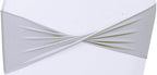 MDS Pack of 50 Spandex Chair Sashes Bows Elastic Stretch Dining Chair Bands Ties Without Slider Buckle Universal fits for Wedding Baby Shower Birthday Party Banquet Event Decoration - Light Silver