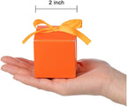 AWELL Orange Gift Candy Box Bulk 2x2x2 inches with Orange Ribbon Party Favor Box for Graduation Halloween Party,Pack of 50