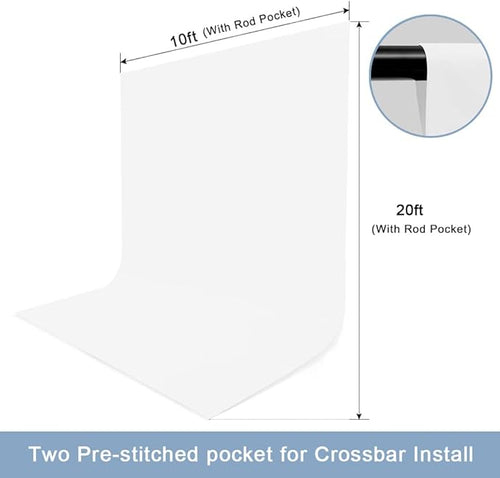 10X20ft White Photo Backdrops for Photography, LCUIRC TWO ROD POCKET White Backdrops Curtain for Parties, Polyester White background with 4 Clamps for Product Protrait Photoshoot or Parties Decoration