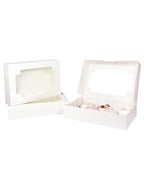 qiqee Auto-pop up White Cookie Box with Window 12x8x2.5 inch 32 Packs Two Uses One Second Folding Pastry Biscuit Bakery Box for Packaging
