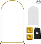 7.2FT Gold Wedding Backdrop Arch Stand with White Spandex Cover – Metal Frame, Water Weights & Storage Bag – Party, Birthday, Baby Shower, Bridal Shower, Wedding Ceremony, Photo Booth Decor