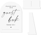 White Acrylic Guest Book Sign, Please Sign Our Guestbook Sign with Stand- 8x11 Inch Modern Calligraphy Arch Diagonal Acrylic Sign for Wedding Reception, Wedding Decoration Sign-bs-hlp05