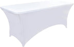 6-Pack 6ft White Spandex Table Covers for Rectangle Standard Folding Tables - Wrinkle Resistant Stretch Tablecloths - Ultimate Fitted Table Protector for Parties, Trade Shows, Wedding