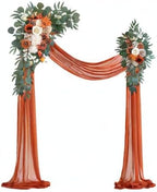 Burnt Orange Artificial Wedding Arch Flowers Kit (Pack of 3) with 26Ft Terracotta Shiny Arch Draping Fabric for DIY Wedding Party Ceremony Reception Backdrop Floral Decoration