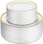 Neatiffy100 Pcs Gold Rim Plastic Dinnerware Set (50 Guest) | 50 x (Dinner Plate, Dessert Plate) | For Wedding, Luxurious Party, Special Event