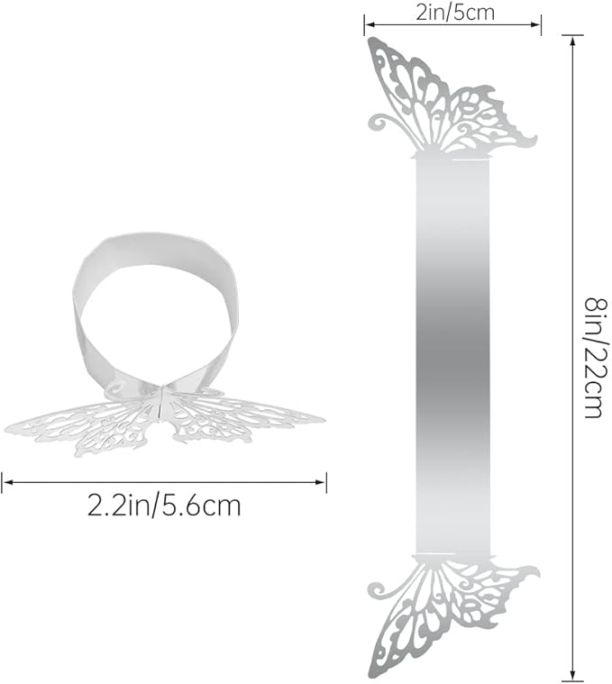 150PCS Butterfly Napkin Rings for Luxury Banquet Style, Reusable Paper Napkin Holders for Wedding Banquet Dinner Table Decor, and Catering Party Services (Silver) (Pack of 2)