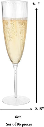 Lillian Tablesettings 96 Count Premium Champagne Flutes 6 oz. Clear Hard Plastic 1-Piece Disposable Glasses, Value Box