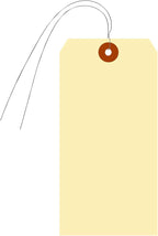 SmartSign Blank Manila Shipping Tags with Wire, Size-8, Pack of 100, 13pt Thick Prewired Cardstock Tag, 6.25 x 3.125 inch Paper Hang Tags with Reinforced Fiber Patch