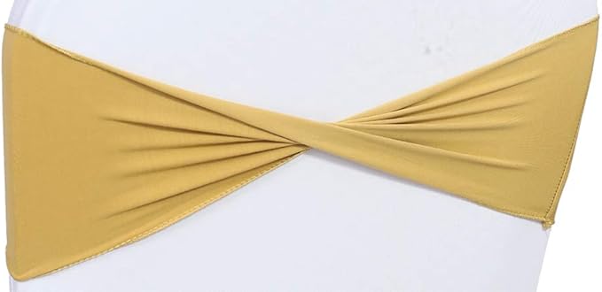VDS Pack of 75 PCS | Gold | Spandex Chair Sashes Bows Without Buckle | Stretch Elastic Banquet Universal Folding Chair Band Tie with for Wedding Party Conference Celebration Event Decoration