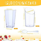 Nuogo 200 Pcs Mini Dessert Cups with Spoons Include 3 oz Square Plastic Appetizer Cups 2.5 oz Slanted Round Parfait Shooter Cup Small Clear Mousse Pudding Cup for Wedding Baby Shower Birthday Party