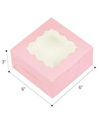 Bakepacker 100pcs Pink Cookie Boxes 6x6x3 inches Easy Assemble Macaroon Pastry Boxes Bakery Boxes with Window for Bakery