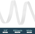 3/8" X 100 Yards White Grosgrain Ribbon, Premium Grosgrain Ribbon for Sewing, Gift Wrapping, Bow Making, Wedding Decor, Wrapping and More (White)