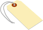 SmartSign Blank Manila Shipping Tags with Elastic Strings - Pack of 250, Size-4, 13pt Thick Pre-Strung Cardstock Tag, 4.25 x 2.125 inch, Paper Hang Tags with Reinforced Fiber Patch, Made in USA