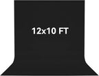 12x10 FT Black Backdrop Background, 100% Polyester Photography Backdrop Screen Foldable Washable Black Screen for Professional Photo Studio Photoshoot Portraits Party