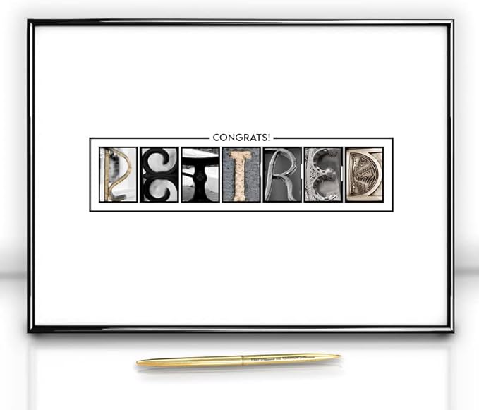 Framed Retirement Decorations Guest Book for Men 12"x16" Black Frame, Party Decor - including Gold Pen & Acrylic Glass - Happy Retirement Card Centerpieces, Retired Party Decor Gifts for Him