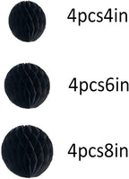 15pcs Honeycomb Balls Decorations 4'' 6'' 8'' Party Honeycomb Ball Flower Tissue Pom Poms Flower Ball Hanging Flower Balls for Baby Shower Birthday Wedding Nursery Decor(4'' 8'' 10'' Black)