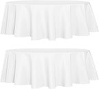 sancua 2 Pack Round Tablecloth 60 Inch White (Fits 20-48 Inch Tables), Stain and Wrinkle Resistant Table Cloth - Washable Polyester Table Cover for Dining Tables, Buffet Parties and Camping