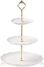Sweejar 3 Tier Ceramic Cake Stand Wedding, Dessert Cupcake Stand for Tea Party Serving Platter(Rose White)