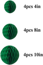 12pcs Party Honeycomb Balls Decorations - 4'' 8'' 10'' Honeycomb Tissue Pom Balls for Baby Shower, Birthday, Wedding & Nursery Wall Decor (Green)