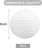 BEISHIDA 8-Inch White Paper Lanterns Decorative Chinese/Japanese Hanging Round Paper Lanterns Lamp for Birthday, Wedding, Christmas, Bridal, Home Decor, Party Decoration (6 Packs)