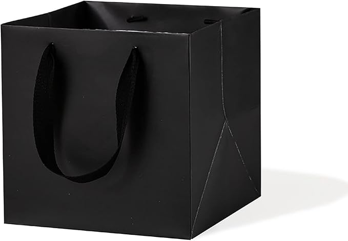 Black Paper Gift Bag 12 in Paper Gift Box Large Square Bottom Kraft Paper Bags with Handles for Wedding Baby Shower Birthday Party (Black, 12 x 12 x 12 in, 10 CT)