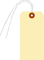 SmartSign Blank Manila Shipping Tags with Wire, Size-6, Pack of 100, 13pt Thick Prewired Cardstock Tag, 5.25 x 2.625 inch Paper Hang Tags with Reinforced Fiber Patch