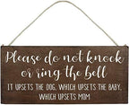 Rustic Wooden Signs Please Do Not Knock or Don't Ring Doorbell Dogs Will Bark Sign Wall Art Decor Kitchen Cafe Pub Decor Gift 6x12 INCH