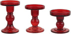 3-Piece Set of Red Glass Candlestick, Crystal Candlestick Holder Holder and Conical Candle, Christmas Candle Holder Decoration, Family Living Room Wedding Candle Holder (red1set)