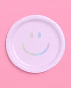 xo, Fetti Smiley Paper Plates - 24 pk, 9" | Happy Pastel Birthday Party Decorations, Cute Bachelorette Party, Cool Cake Plates