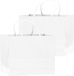 qiqee 50-Packs White Paper Gift Bags with Handles Bulk 12.6"x4.3"x10" Wide Large Size Party Favor Bags Multiple Uses