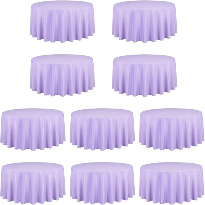 LTC LINENS 10 Pack 120 Inch Round Tablecloth Lavender for 60 Inch Round Table - Bulk Round Table Cover - Washable, Wrinkle Resistant Polyester Fabric Cloth for Wedding, Party