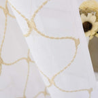 MYSTIC-HOME Embroidery Gold Sheer Curtains 84 Inches Long, Rod Pocket Sheer Drapes for Living Room, Bedroom, 2 Panels, 52"x84", Semi Crinkle Voile Window Treatments for Yard, Patio, Villa, Parlor.