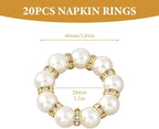 50Pcs Pearl Napkin Rings, Pink Beaded White Silver Round Buckles, Set of 6, Wedding and Formal Dinner Table Decor (50, Gold)