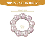 20Pcs Pearl Napkin Rings, Pink Beaded White Silver Round Buckles, Set of 6, Wedding and Formal Dinner Table Decor (20, Pink)