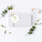 Andaz Press Personalized Fancy Frame Square Wedding Gift Tags, Metallic Gold Ink, Eat Drink and Be Married, 24-Pack, Custom Made Any Name