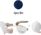 8pcs 8inch Royal Blue Honeycomb Balls - Decorative Tissue Pom Poms Flower Balls for Birthday Wedding Nursery Baby Shower Home Decor
