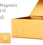 LIFELUM Gold Gift Boxes with Lids,1 Pack 13.85 x 8.35 x 4.45 inch Gift Box with Ribbon, Card, Shredded Paper Filler Gift Box for Valentine's day,Christmas,Birthdays, Bridal Gifts,Weddings