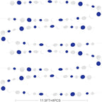 46 Feet Navy Blue White and Silver Circle Dots Garland Royal Blue Hanging Paper Polka Dots Streamer for Birthday Wedding Bridal Baby Shower Nautical Ahoy Achor Pirate Theme Party Decorations Supplies