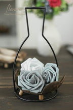 Floroom Artificial Flowers 25pcs Real Looking Silver Grey Foam Fake Roses with Stems for DIY Wedding Bouquets Bridal Shower Centerpieces Floral Arrangements Party Tables Home Decorations